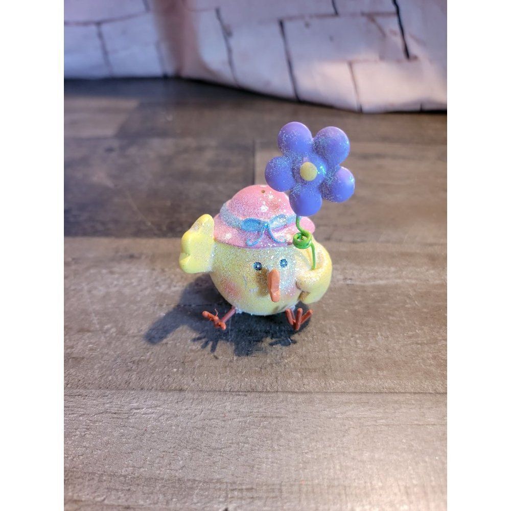 Glittery chick Easter flower spring decor figure